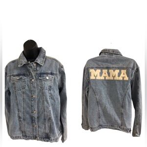 Blue jeans Maternity ‘Mama’‎ embroidered classic jeans jacket size medium new